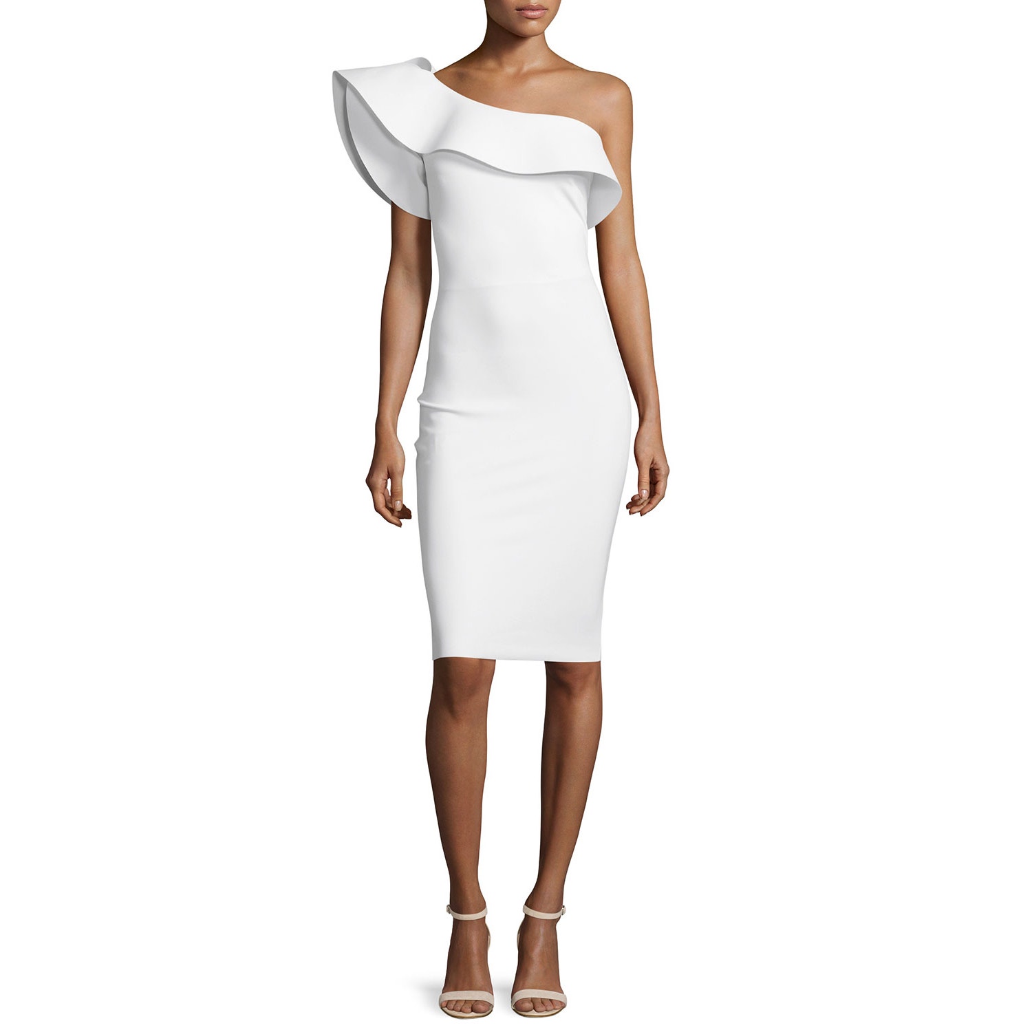Chiara Boni Elisse One-Shoulder Ruffle Sheath Cocktail Dress Size 2